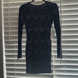 Elegant Black, Blue, and Silver Patterned Dress